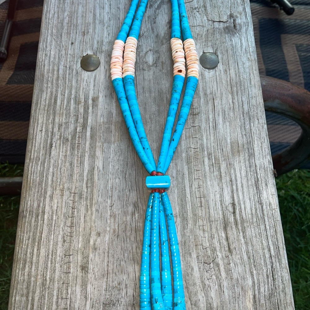 Turquoise and Cream Beaded Necklace